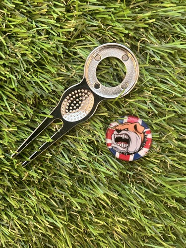 BRITISH BULLDOG GOLF BALL MARKER AND PITCH REPAIR TOOL