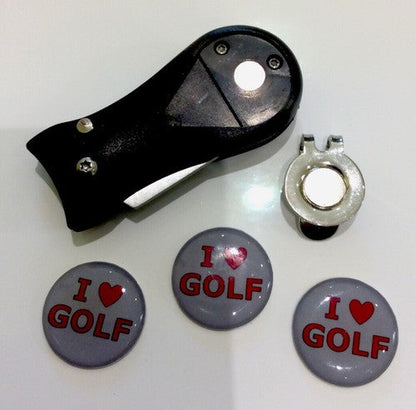 Pitchfork Magnetic Hat Clip With 3 I Love Golf 25mm Markers