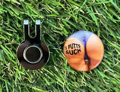 3 putts Suck Sexy  GOLF BALL MARKER AND Super Strength Hatclip.