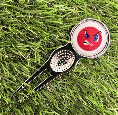 ANGRY EMOJI GOLF BALL MARKER AND PITCH REPAIR TOOL