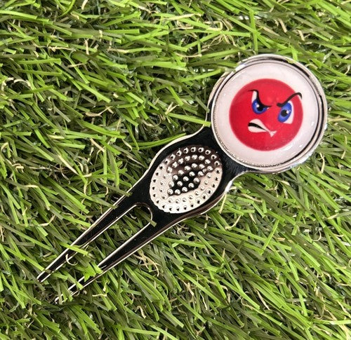 ANGRY EMOJI GOLF BALL MARKER AND PITCH REPAIR TOOL