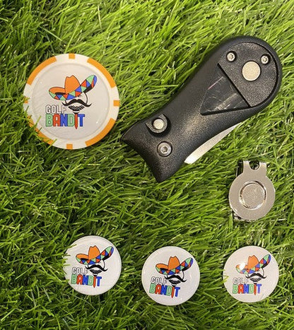 Golf Pitchfork  Hat Clip With 3 Mexican Golf Bandit Markers And Poker