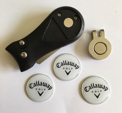 Golf Switchblade Pitchhfork Magnetic Hat Clip With 3 Callaway Markers