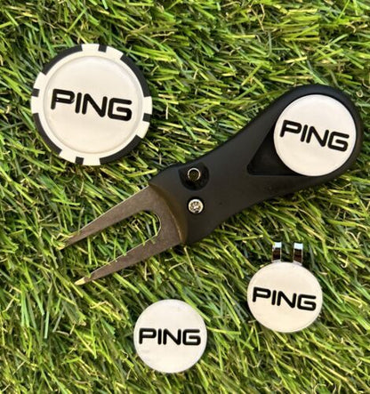 Golf Switchblade Pitchfork Magnetic Hat Clip With 3 Ping 25mm Markers