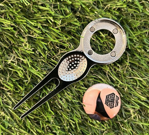 Never up never in Sexy  GOLF BALL MARKER AND PITCH REPAIR TOOL