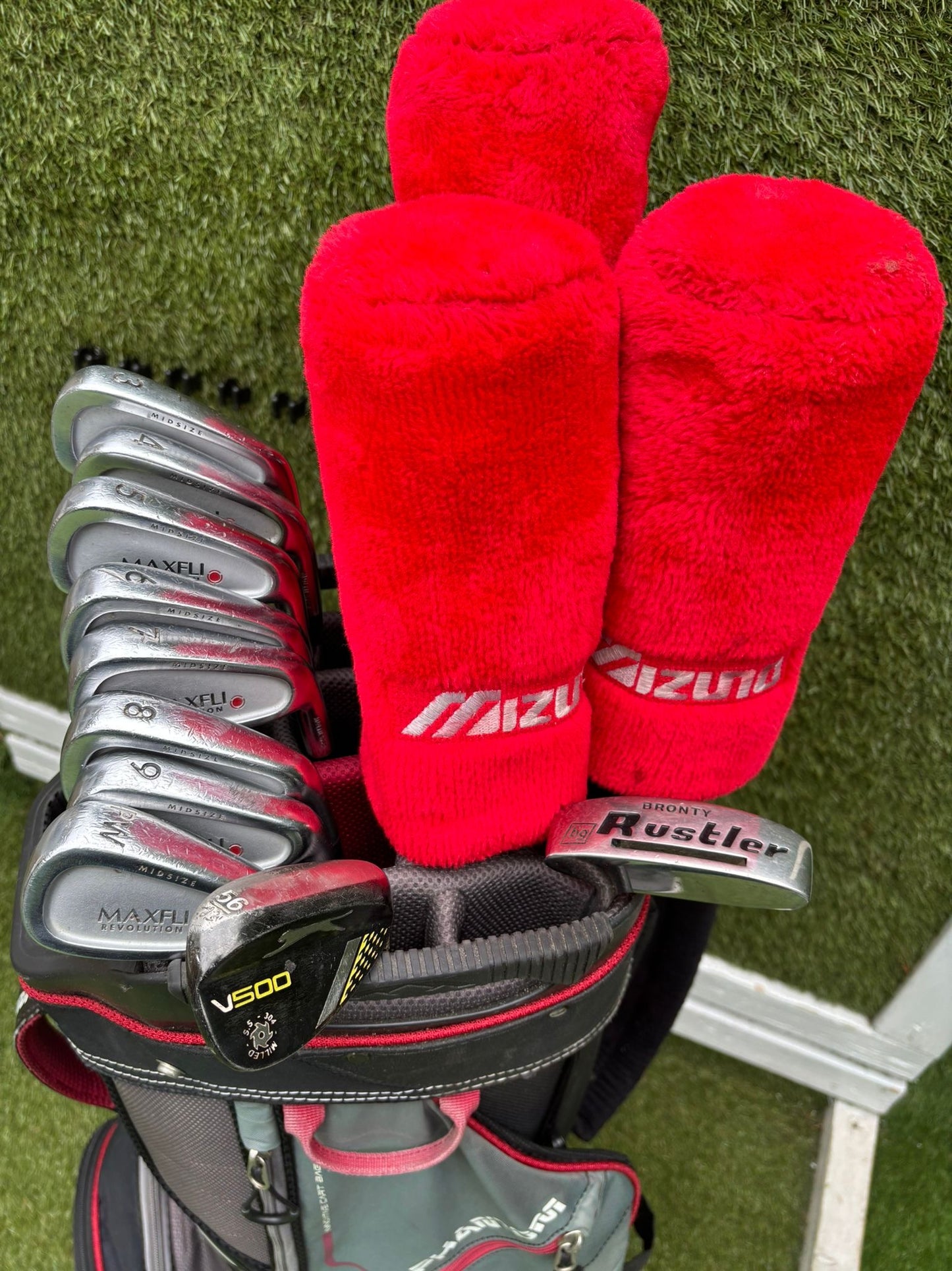 Maxfli Revolution Irons 3-PW + Mizuno Zoid Woods + Sun Mountain Cart Bag