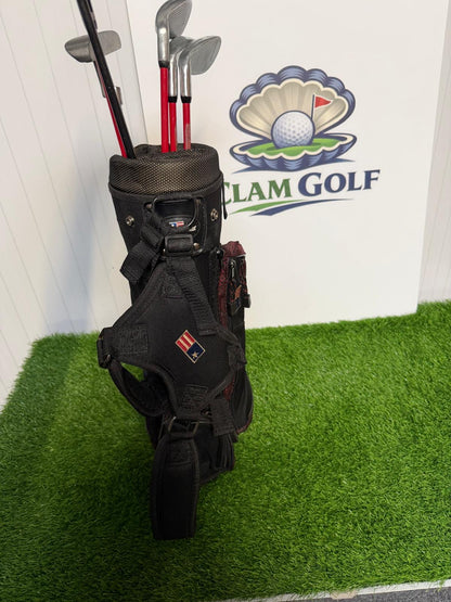 Junior Right Handed Golf Clubs and Bag Set. All in good used condition, 7 iron measures 27 inches so suitable for 5-7 year olds.