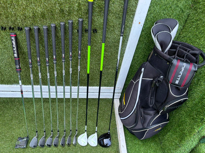 Masters GX1 Irons, Trilogy Ti-Matrix Driver, Dunlop NZ9 Fairway Woods, Wilson Infinite Buckingham Putter & PowaKaddy Cart Bag