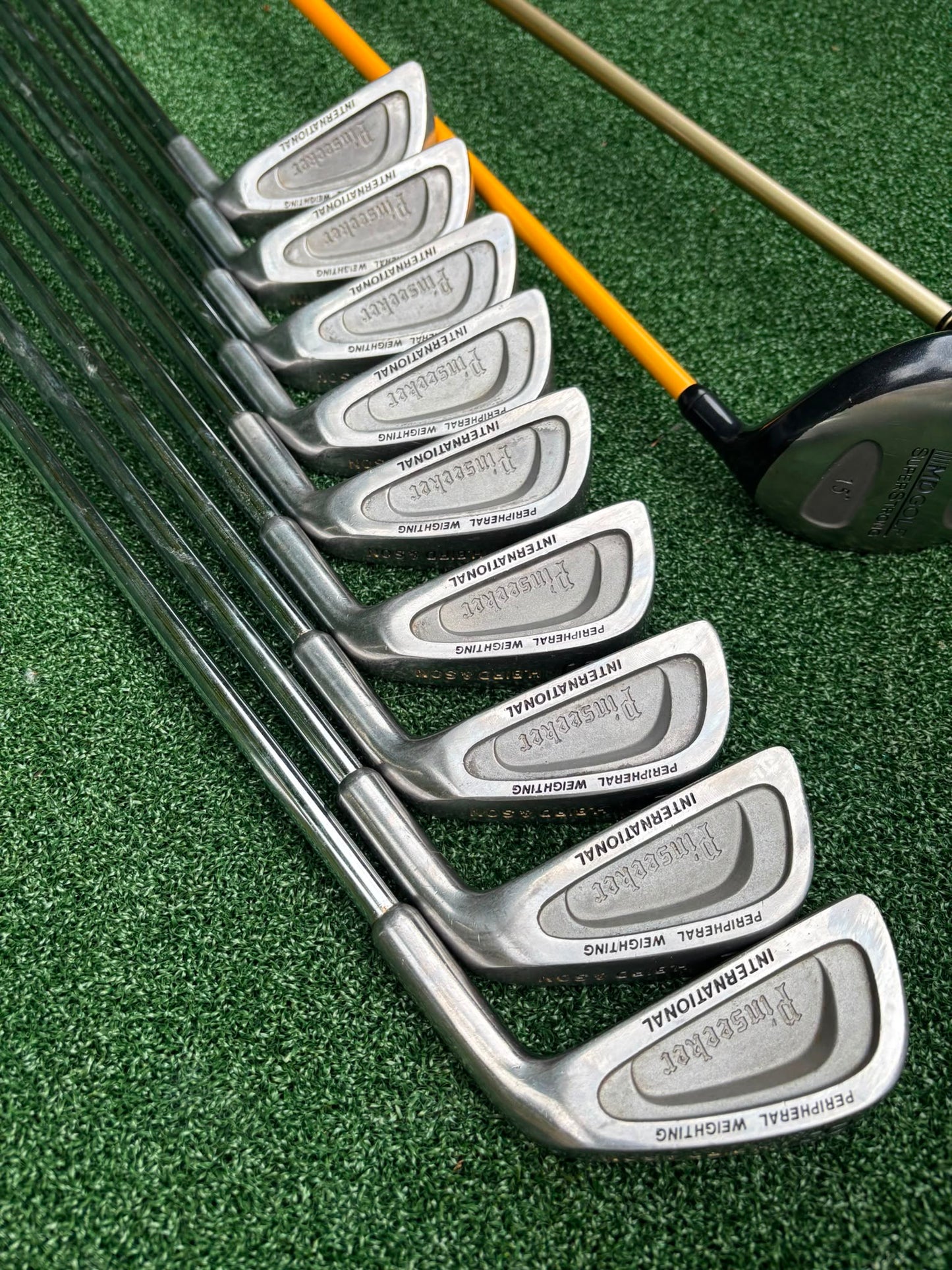 Pinseeker 3–SW Full Golf Set + John Letters Driver, MD Golf 3 Wood & Slazenger Putter