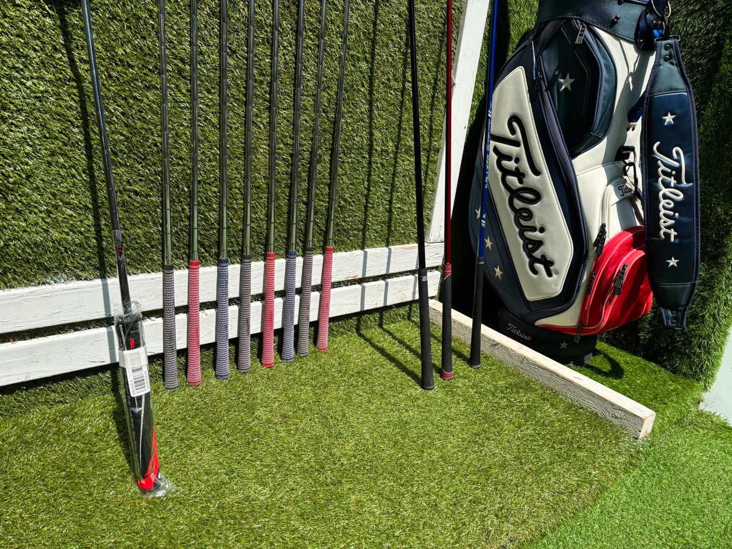 Titleist DCI 762 Irons, Cobra Driver, Odyssey White Ice Teron & Titleist Stars & Stripes Cart Bag
