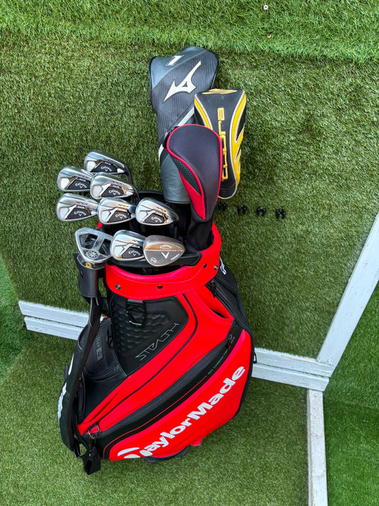 Callaway Apex DCB Irons, Mizuno Driver, Odyssey Lab Putter & TaylorMade Team Tour Cart Bag