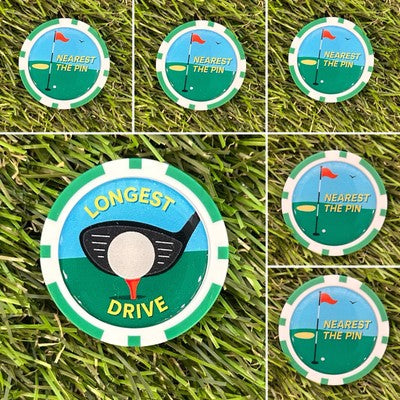 5 X Nearest the Pin  and 1 X Longest Drive - Winner Golf  Poker Chips