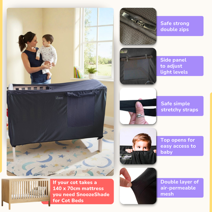 SnoozeShade for Cots: blackout sleep shade for cots (120 x 60 cm mattress)