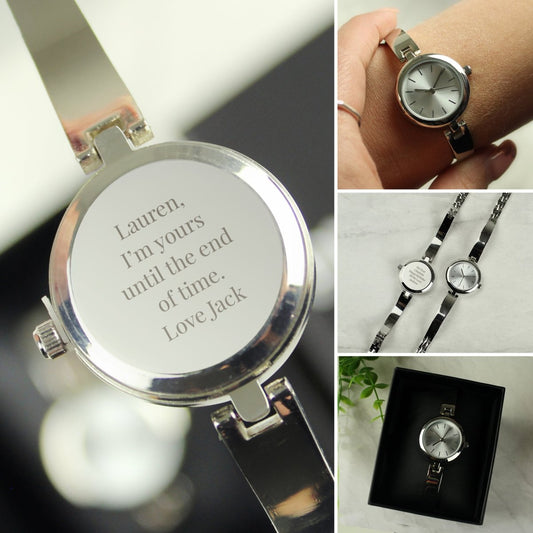 Personalised Silver Ladies Watch With Silver Slider Clasp