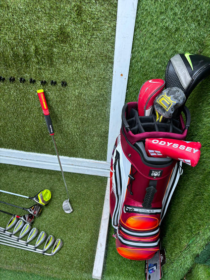 Nike Slingshot 4D Irons, Nike Driver, Cobra 4 Wood, Nike VR_S Hybrid, Odyssey Putter, New Lynx Waterproof Cart Bag