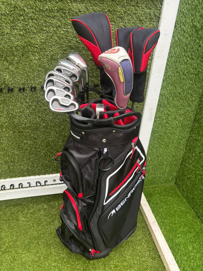 Wilson HotBlade Irons (5–SW) with Dunlop XPT Driver, Callaway & Mizuno Woods, Cleveland Hybrid Benross Cart Bag (12 Clubs)