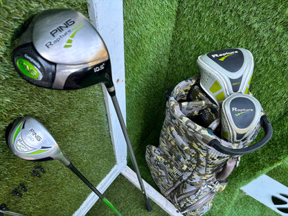 MacGregor V-Foil M565 Irons, Ping Driver, Ping Hybrid, TaylorMade Putter & Premium OUUL Camouflage Stand Bag