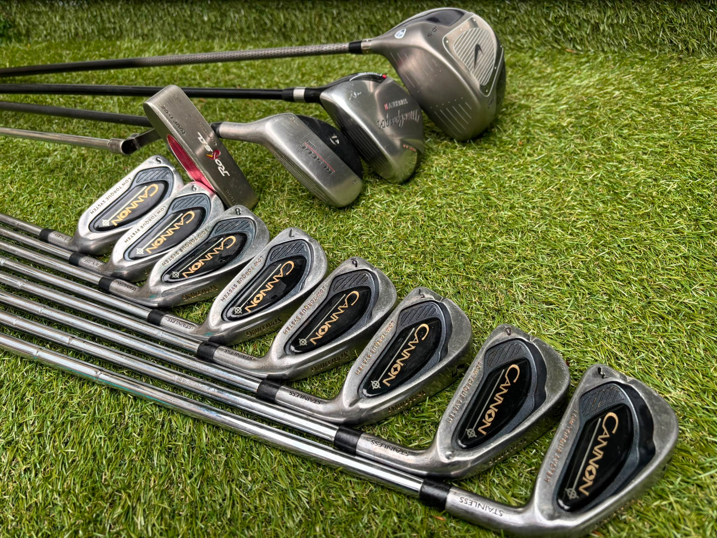 Nike Ignite Dymo² Driver, Spalding Cannon Irons (3–9, SW), TaylorMade Rescue & Rossa Putter | Callaway Stand Bag