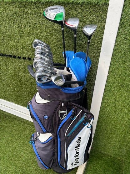 Dunlop Max Irons (3, 5–SW) + Cobra SS Hyper Steel 7 Wood + Driver + TaylorMade Cart Bag Free P&P
