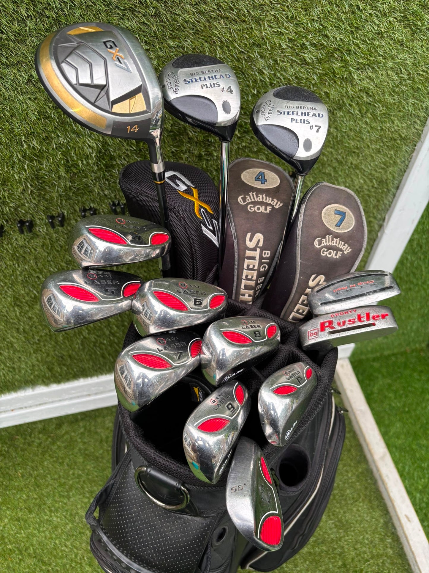 RAM Laser Hybrid Iron Set with GX7 Driver Wood, Steelhead Plus Woods & Powakaddy Bag