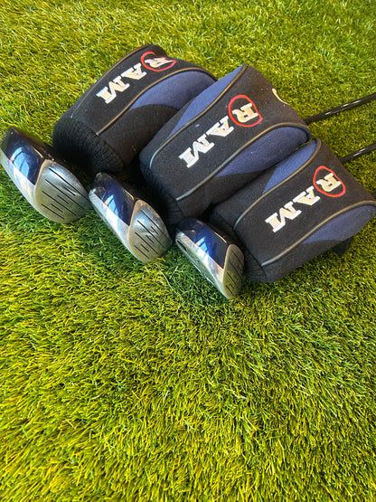 Ram Concept Wood set 3-17 degree, 5-21 degree, 7-24 degree Graphite regular flex Shaft - RH head covers included
