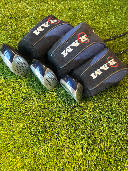Ram Concept Wood set 3-17 degree, 5-21 degree, 7-24 degree Graphite regular flex Shaft - RH head covers included