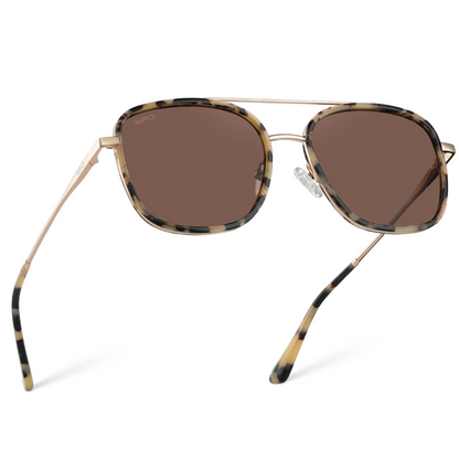 GIA Women's Square Oversized Aviator Sunglasses in Beige Tortoise by WMP Eyewear