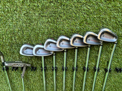 Wilson Deep Red Irons, Cobra Driver, TaylorMade Wood, TaylorMade Hybrid, Ping Putter Callaway Cart Bag