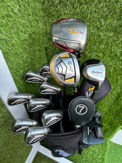 TaylorMade Irons, Cleveland Driver, GX-7 Wood, MacGregor 7 Wood, Wilson Putter & Ping Stand Bag