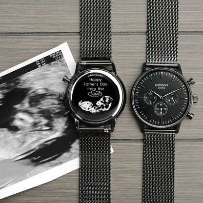 Handwriting Engraving - Men's Architect Motivator Black Face Black Mesh Strap