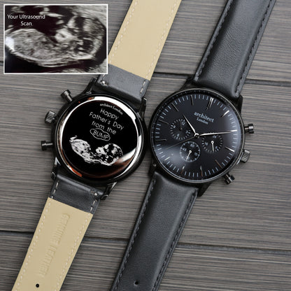 Handwriting Engraving - Men's Architect Motivator in Black with Black Leather Strap