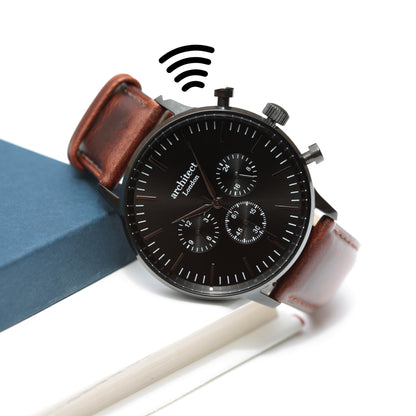 Contactless Payment Watch - Men's Motivator + Walnut Strap + Modern Font Engraving