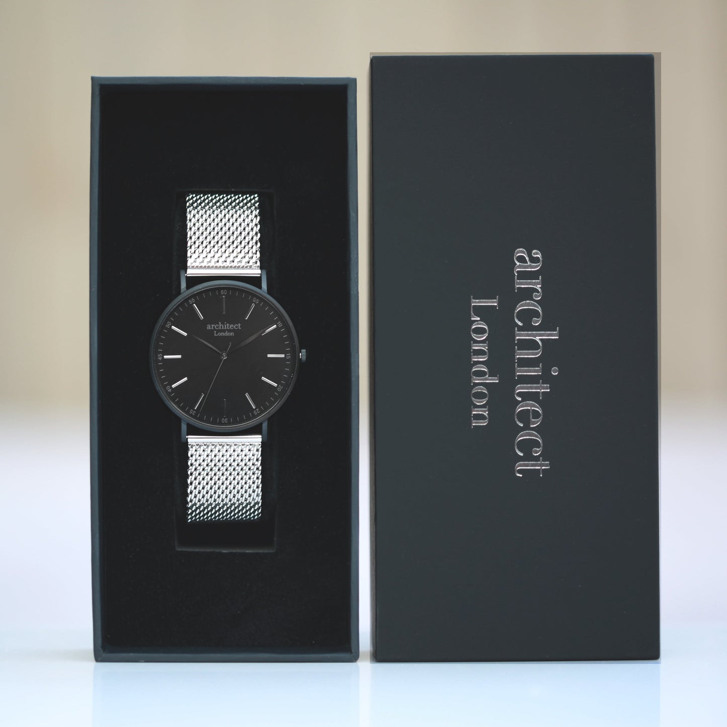 Handwriting Engraving - Men's Minimalist Watch + Steel Silver Mesh Strap