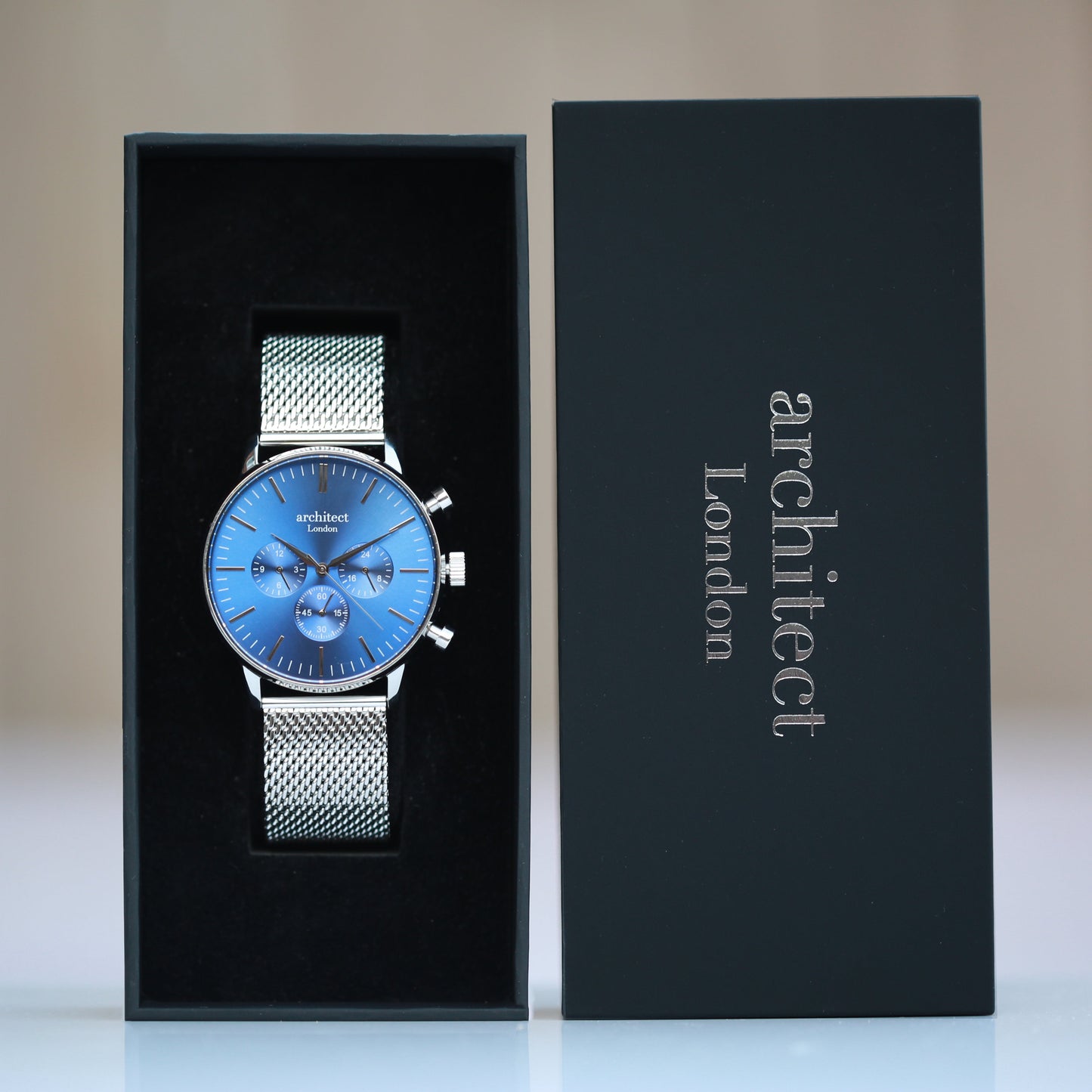 Handwriting Engraving - Men's Architect Motivator Blue Face Silver Strap