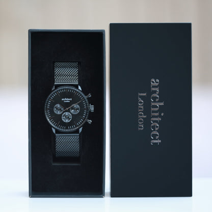 Handwriting Engraving - Men's Architect Motivator Black Face Black Mesh Strap