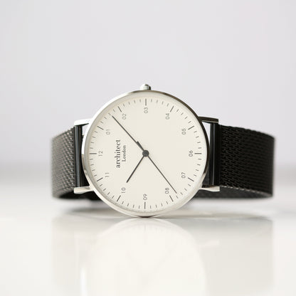 Modern Font Engraving - Men's Architect Zephyr + Pitch Black Mesh Strap
