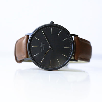 Contactless Payment Watch - Men's Minimalist + Walnut Strap + Modern Font Engraving