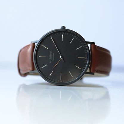 Contactless Payment Watch - Men's Architect Minimalist + Walnut Strap + Own Handwriting Engraving