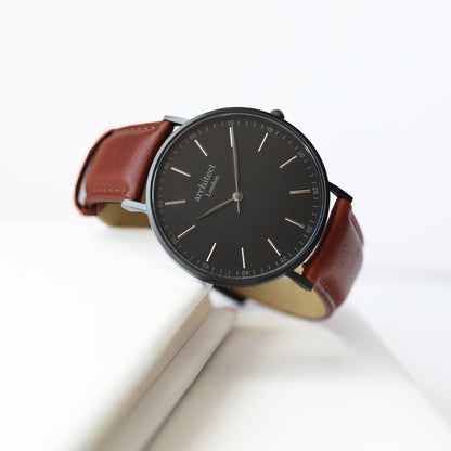 Contactless Payment Watch - Men's Minimalist + Walnut Strap + Modern Font Engraving