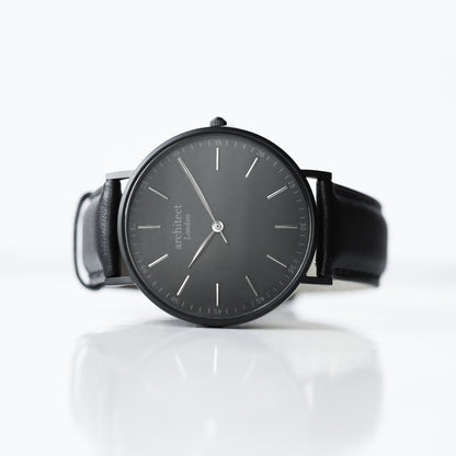 Modern Font Engraving - Men's Minimalist Watch + Jet Black Strap