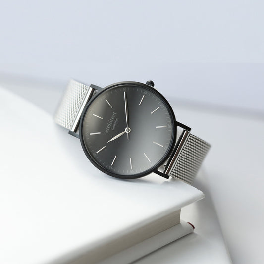 Handwriting Engraving - Men's Minimalist Watch + Steel Silver Mesh Strap