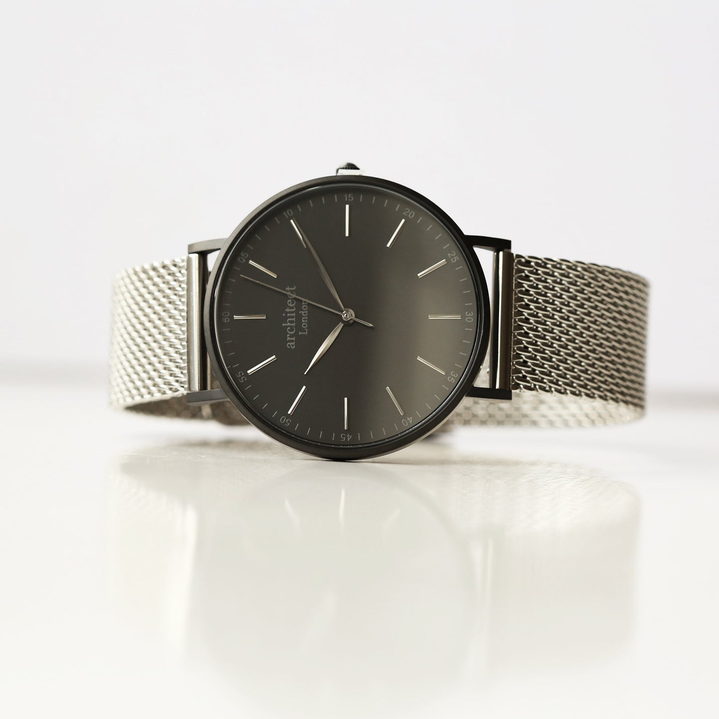 Handwriting Engraving - Men's Minimalist Watch + Steel Silver Mesh Strap