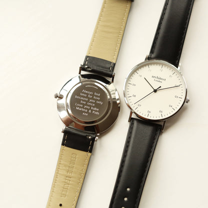 Contactless Payment Watch - Men's Architect Zephyr + Jet Black Strap + Modern Font Engraving