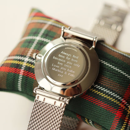 Modern Font Engraving - Men's Architect Zephyr + Steel Silver Mesh Strap
