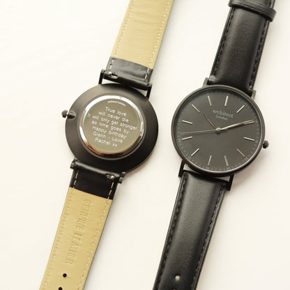 Contactless Payment Watch - Men's Minimalist + Jet Black Strap + Modern Font Engraving