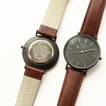 Contactless Payment Watch - Men's Minimalist + Walnut Strap + Modern Font Engraving