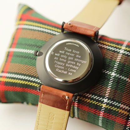 Contactless Payment Watch - Men's Minimalist + Walnut Strap + Modern Font Engraving