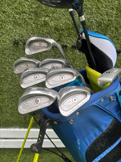 PING Eye2 Red Dot Irons, PING Zing 1 Iron, Wilson Driver, MaxFli 3 Wood & Nike Vapor X Stand Bag