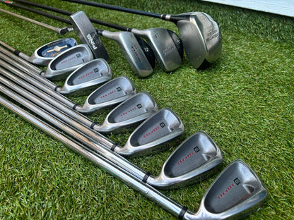 Wilson Deep Red Irons, Cobra Driver, TaylorMade Wood, TaylorMade Hybrid, Ping Putter Callaway Cart Bag