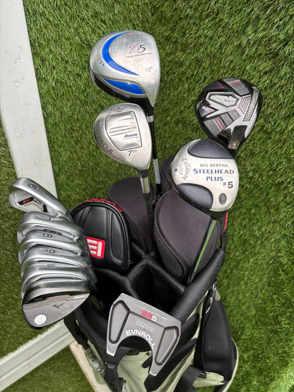 Ping i25 Irons, EVNROLL ER5 Putter, Mizuno S18 56°, Mizuno Zoid Hybrid, Mixed Woods & J.Lindeberg Stand Bag – 11 Clubs